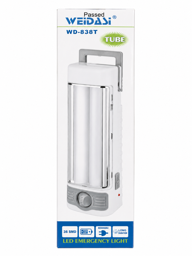 چراغ اضطراری شارژی ویداسی WD-838T | چراغ کمپینگ، مسافرتی و قطع برق با نور LED پرقدرت